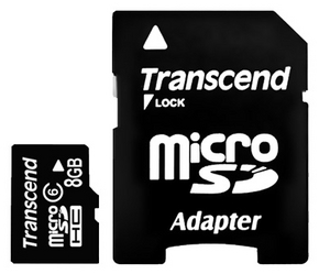 Карта памяти MicroSD 8 GB Transcend Class 10 с адаптером SD
